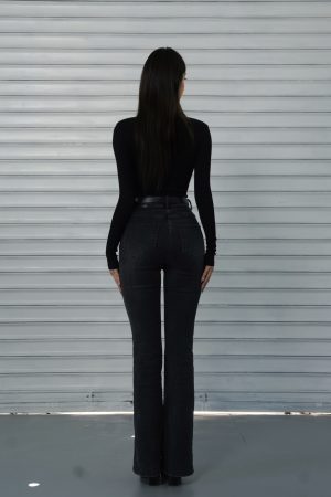 Classic Washed High-Waisted Flared Jeans for Women - Vintage 90s Style, Trendy Casual Denim Trousers