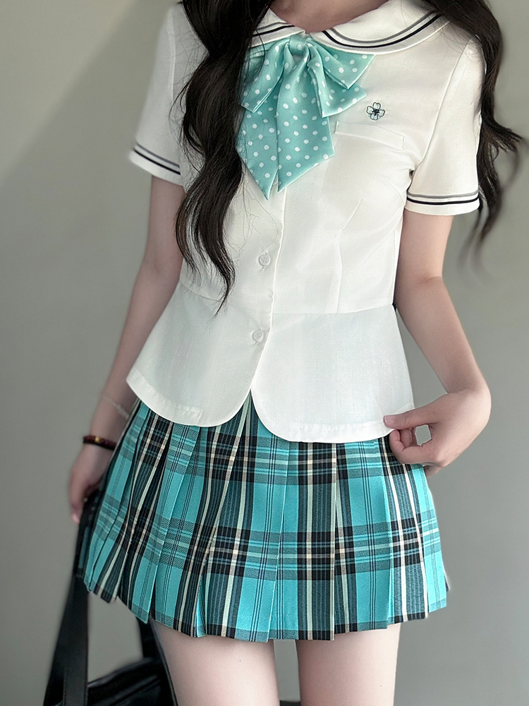 Coastal Pudding Bear JK Uniform Women's Checkered Pleated Half Skirt - Summer School Style, Cute Y2K Fashion Coastal Pudding Bear JK Uniform Women's Checkered Pleated Half Skirt - Summer School Style, Cute Y2K Fashion