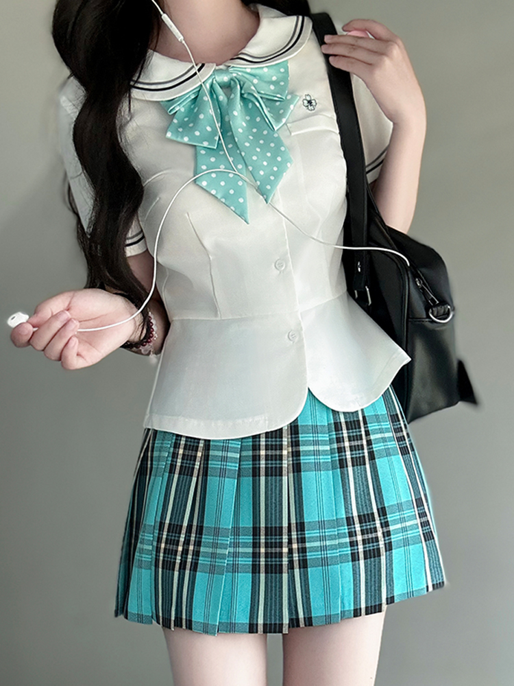 Coastal Pudding Bear JK Uniform Women's Checkered Pleated Half Skirt - Summer School Style, Cute Y2K Fashion Coastal Pudding Bear JK Uniform Women's Checkered Pleated Half Skirt - Summer School Style, Cute Y2K Fashion