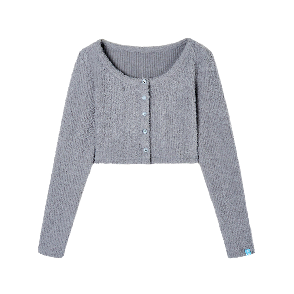 Coffee Color Floral Gray Layered Minimalist Plush Knitted Cardigan for Autumn and Winter Coffee Color Floral Gray Layered Minimalist Plush Knitted Cardigan for Autumn and Winter