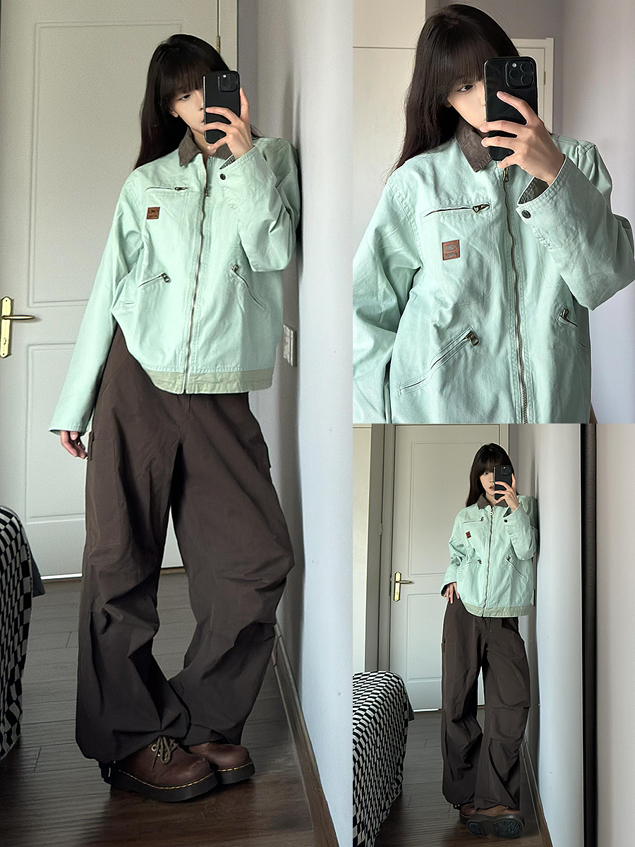 Coffee-Colored Women's Loose Straight-Leg Cargo Pants with Draping - American High Street Casual Floor-Length Style Coffee-Colored Women's Loose Straight-Leg Cargo Pants with Draping - American High Street Casual Floor-Length Style
