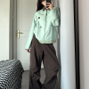 Coffee-Colored Women's Loose Straight-Leg Cargo Pants with Draping - American High Street Casual Floor-Length Style