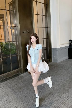 College Style Knitted Cardigan and Top Two-Piece Set - Casual Fashion Essential for Y2K and Korean Style Looks