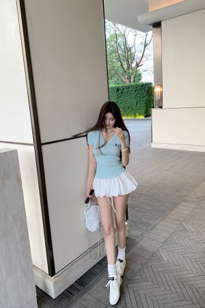 College Style Knitted Cardigan and Top Two-Piece Set - Casual Fashion Essential for Y2K and Korean Style Looks