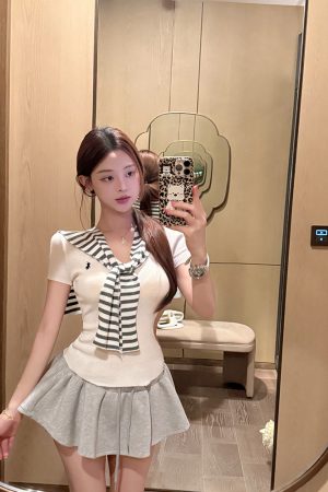 College Style Knitted Cardigan and Top Two-Piece Set - Casual Fashion Essential for Y2K and Korean Style Looks