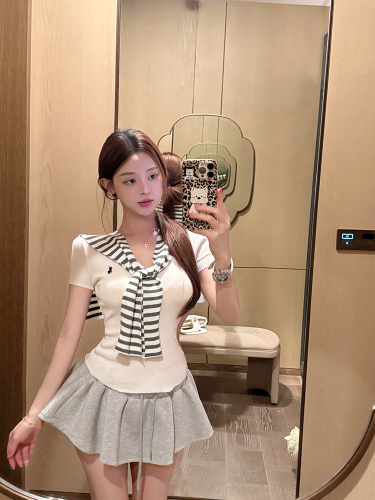 College Style Knitted Cardigan and Top Two-Piece Set - Casual Fashion Essential for Y2K and Korean Style Looks College Style Knitted Cardigan and Top Two-Piece Set - Casual Fashion Essential for Y2K and Korean Style Looks