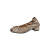 Color-Block Bow Mid-Heel Chunky Open-Toe Flats for Women - Genuine Leather Summer Soft Sole Egg Roll Shoes