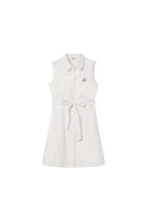 Color-Block Embroidered Sleeveless Shirt Dress for Women - Summer A-Line Waist-Cinching Style, Trendy French Design