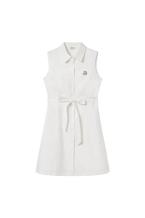 Color-Block Embroidered Sleeveless Shirt Dress for Women - Summer A-Line Waist-Cinching Style, Trendy French Design