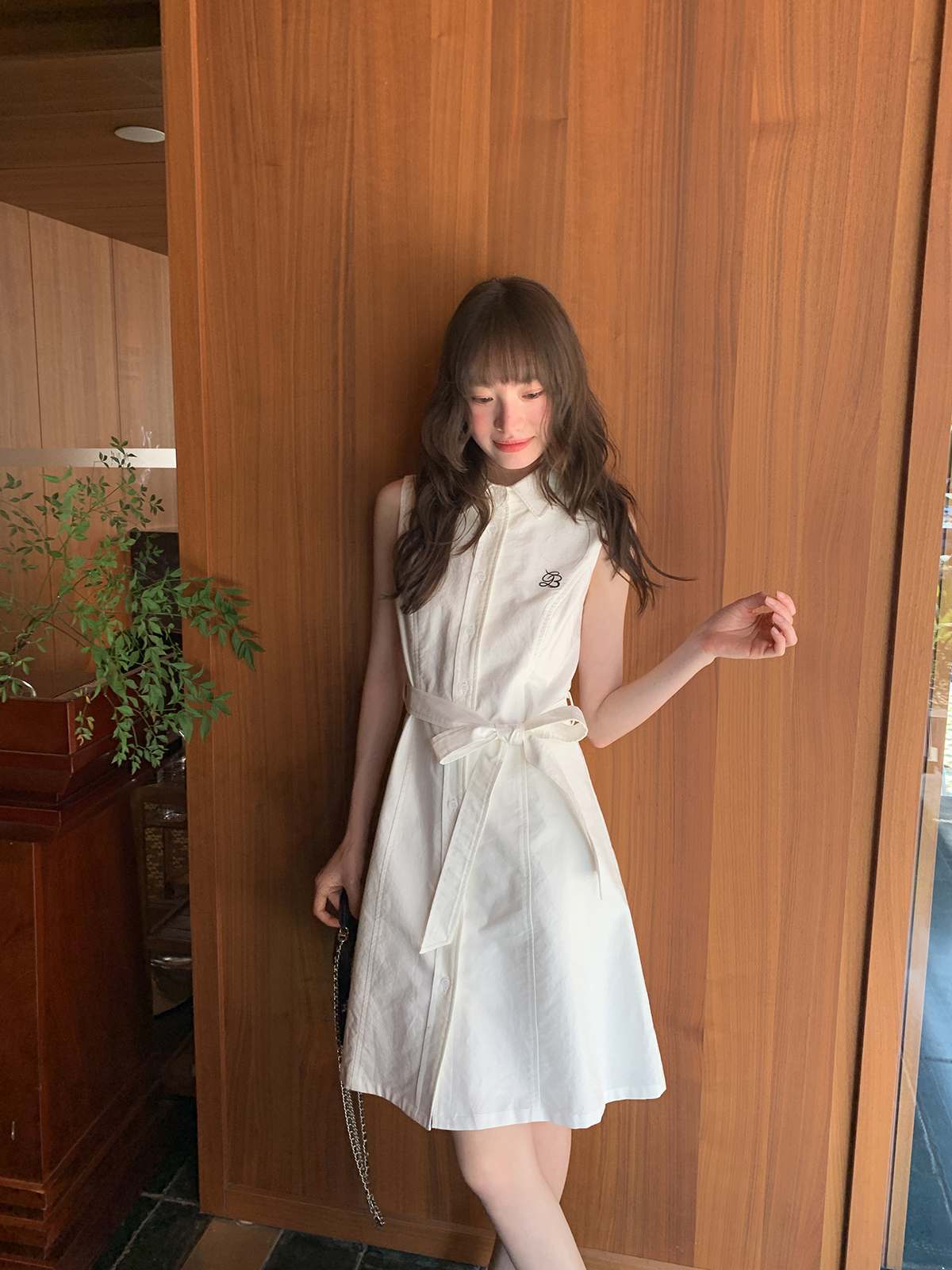 Color-Block Embroidered Sleeveless Shirt Dress for Women - Summer A-Line Waist-Cinching Style, Trendy French Design Color-Block Embroidered Sleeveless Shirt Dress for Women - Summer A-Line Waist-Cinching Style, Trendy French Design