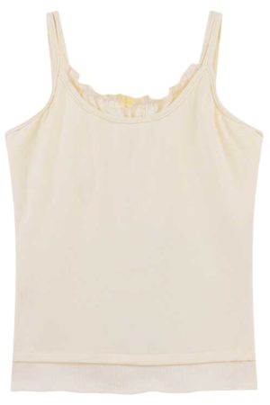 Color-Block Fake Two-Piece Vest for Women with Chest Pads, Summer Ruffled Edge Slim-Fit Camisole Top, Sweet Casual Style