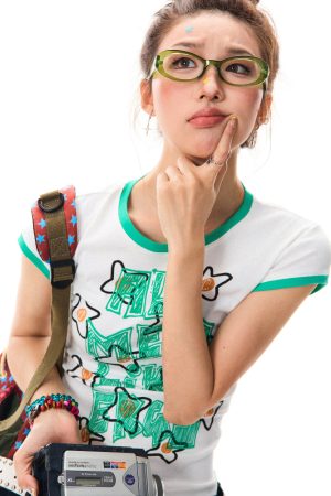 Color Block Graffiti Short Sleeve T-Shirt for Women - Summer Casual Versatile Top, Y2K Aesthetic