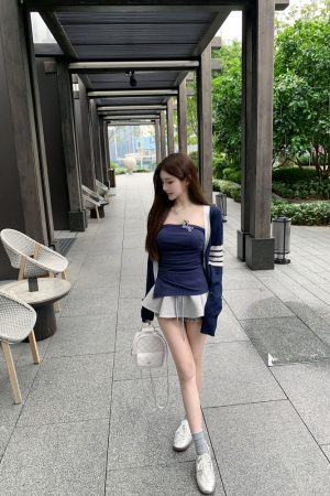 Color-Block Knitted Cardigan - Versatile College Jacket in 90s Style for Trendy Casual Wear