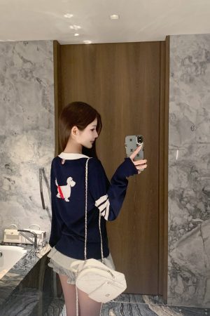 Color-Block Knitted Cardigan - Versatile College Jacket in 90s Style for Trendy Casual Wear