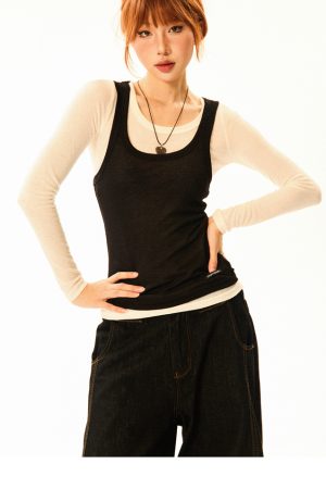 Color-Block Knitted Vest for Women - Spicy Girl American Style Slim-Fit Two-Piece Sports Top for Summer