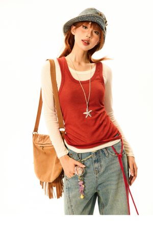 Color-Block Knitted Vest for Women - Spicy Girl American Style Slim-Fit Two-Piece Sports Top for Summer