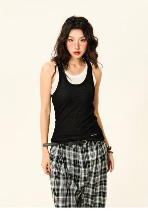 Color-Block Knitted Vest for Women - Spicy Girl American Style Slim-Fit Two-Piece Sports Top for Summer