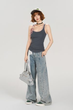 Color-Block Lace-Up Vest for Women - American Retro Summer Slim Fit Top, Flattering Outerwear, 90s Inspired Fashion