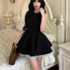 Color-Block Mesh Sleeveless French Hepburn-Style Puff Skirt Ballet Dress for Noble Ladies - Elegant Waist-Cinching Design