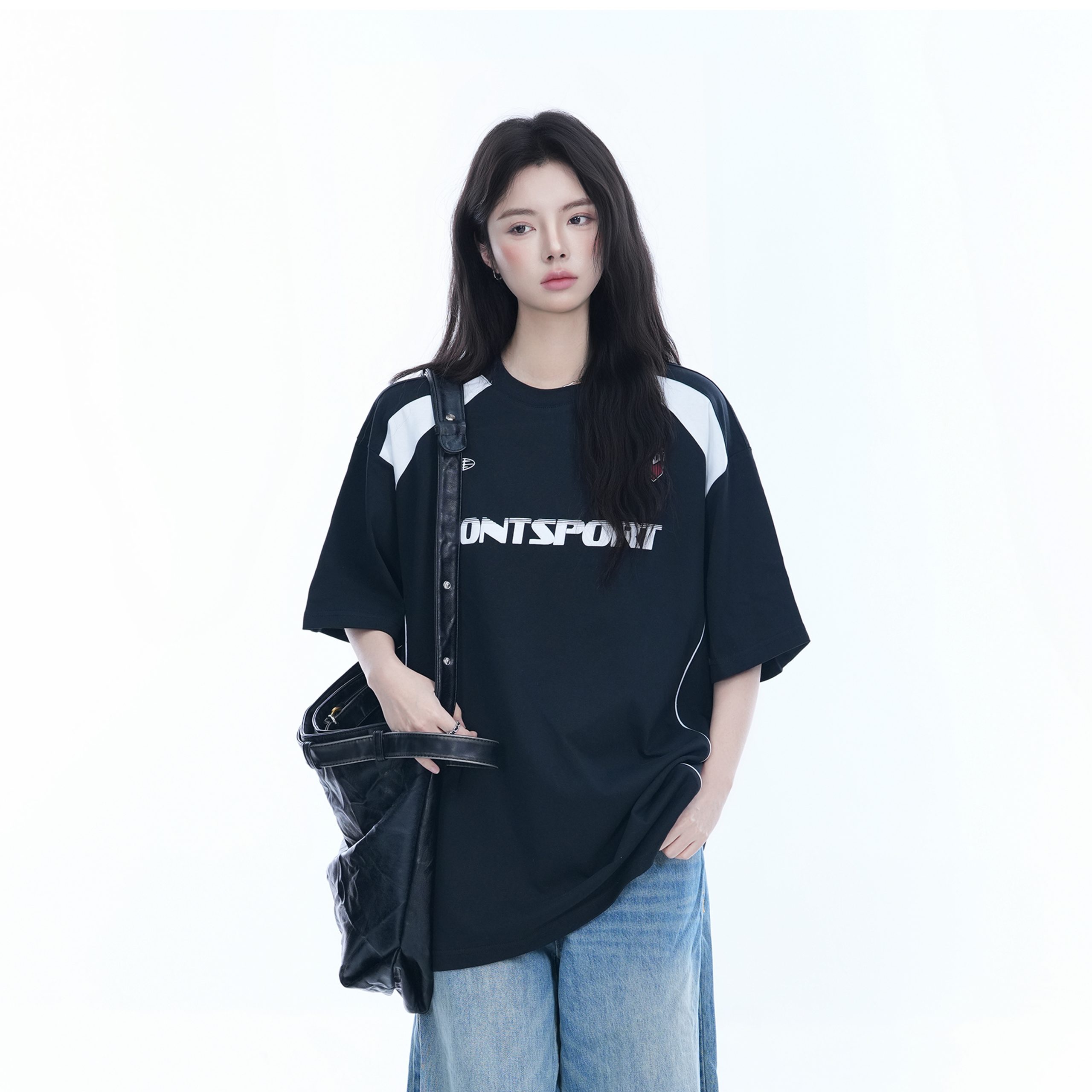 Color-Block Oversized Short Sleeve T-Shirt for Women - Casual Summer Style, American Trend, Loose Fit, Y2K Inspired Color-Block Oversized Short Sleeve T-Shirt for Women - Casual Summer Style, American Trend, Loose Fit, Y2K Inspired