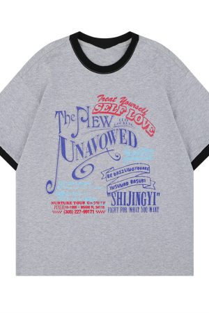 Color Block Round Neck Short Sleeve T-Shirt for Women - Vintage American Style Summer Top, Trendy 90s Inspired Fashion