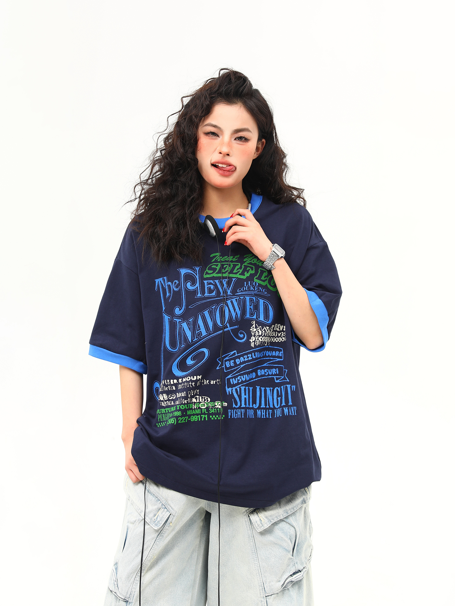 Color Block Round Neck Short Sleeve T-Shirt for Women - Vintage American Style Summer Top, Trendy 90s Inspired Fashion