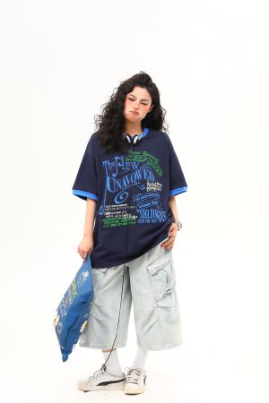 Color Block Round Neck Short Sleeve T-Shirt for Women - Vintage American Style Summer Top, Trendy 90s Inspired Fashion