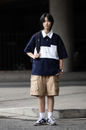 Color-Block Short Sleeve Polo Shirt for Men, Versatile Japanese Style T-Shirt, Summer Fashion, Casual 90s Inspired Top