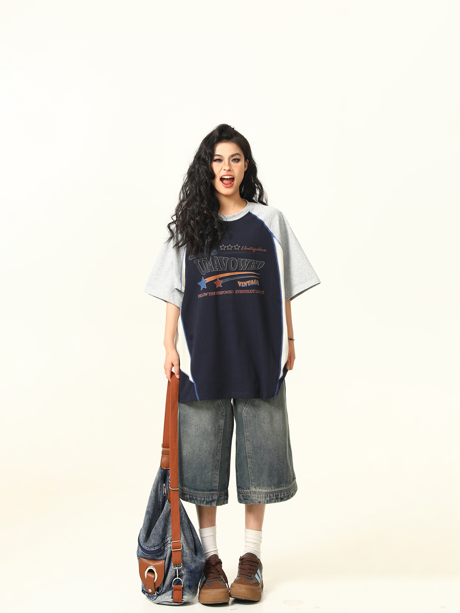 Color Block Short Sleeve T-Shirt for Men and Women - Vintage American Style Loose Couple Top for Summer