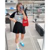 Color-Block Short Sleeve T-Shirt for Women with Shoulder Pads - Stylish Summer 2025 Blouse, Age-Reducing, Trendy Fashion Top