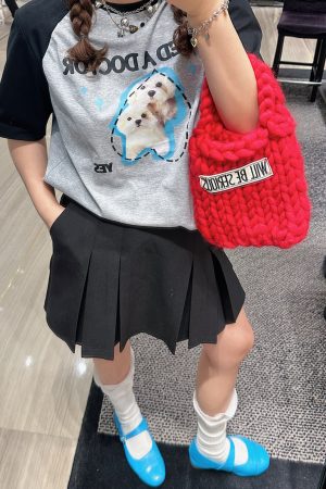 Color-Block Short Sleeve T-Shirt for Women with Shoulder Pads - Stylish Summer 2025 Blouse, Age-Reducing, Trendy Fashion Top