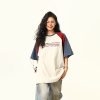 Color Block Spliced Raglan Short Sleeve T-Shirt for Couples - Vintage American Style Unisex Loose Fit Tee