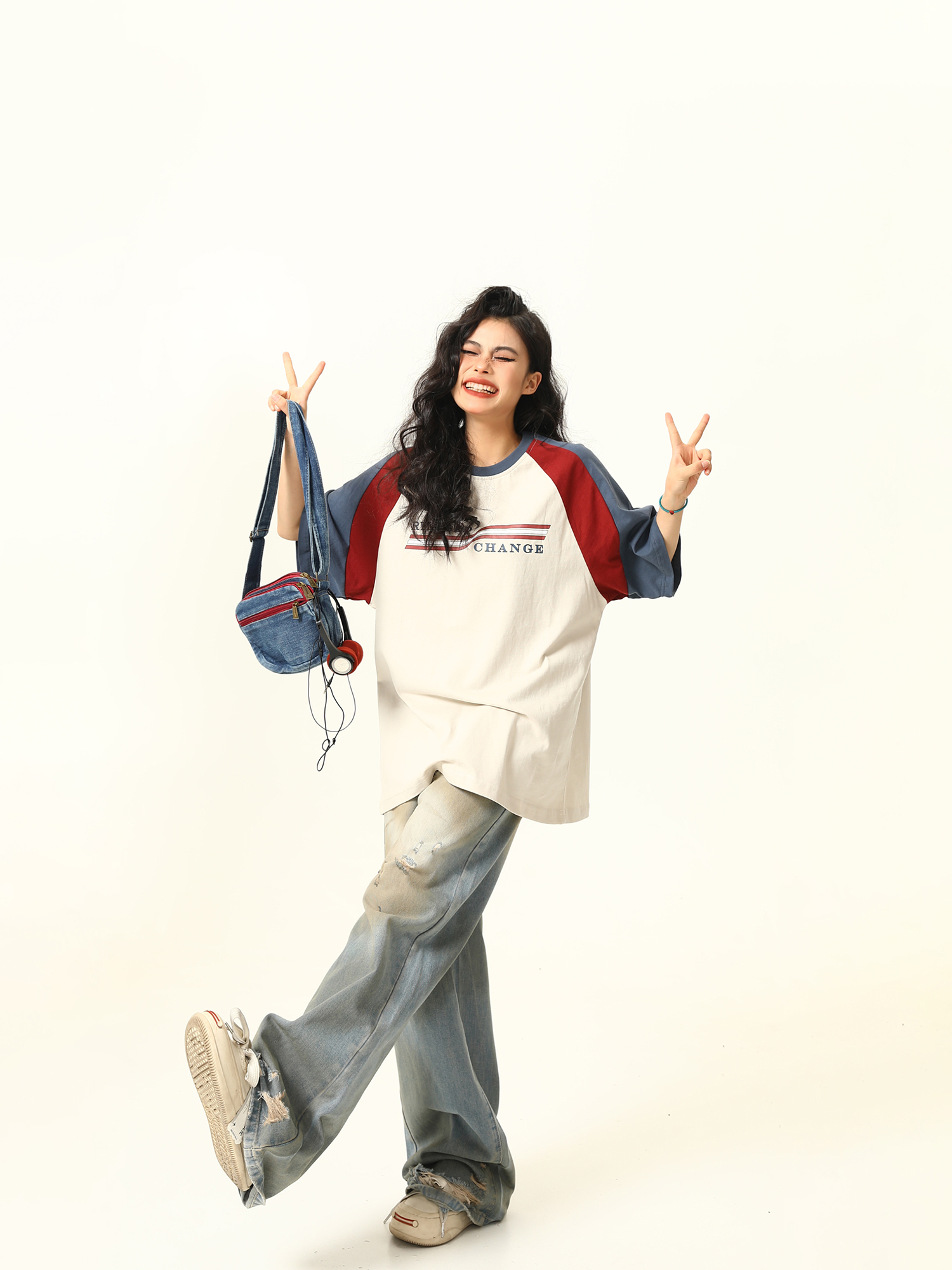 Color Block Spliced Raglan Short Sleeve T-Shirt for Couples - Vintage American Style Unisex Loose Fit Tee