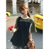 Color-Block Splicing Heavyweight Raglan T-Shirt for Women - American Retro Summer Loose Casual Top