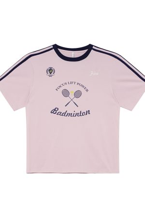 Color-Block Woven Strap Sports T-Shirt for Women - American Style Summer Top, Loose Fit, Slimming Design, Trendy Casual Wear