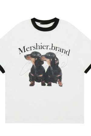 Color-Blocked American Retro Short Sleeve T-Shirt for Women - Trendy Summer Top for Small Dogs - Casual Fashion