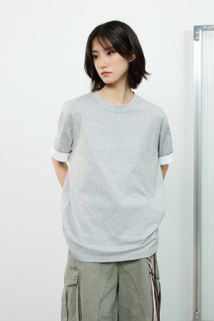 Color-Blocked Cuff Round Neck Short Sleeve T-Shirt for Men - American Retro Summer Casual Top, Y2K Style