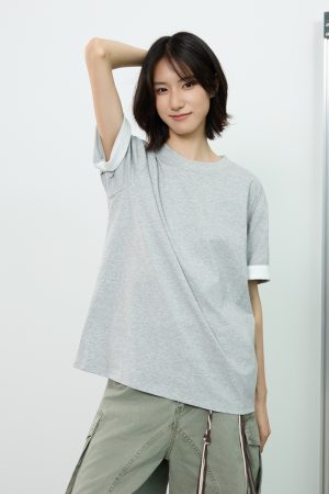 Color-Blocked Cuff Round Neck Short Sleeve T-Shirt for Men - American Retro Summer Casual Top, Y2K Style