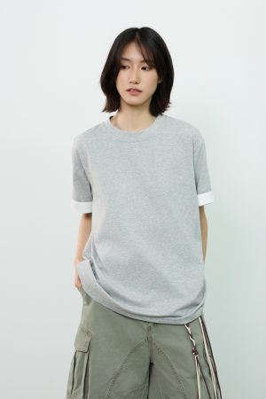 Color-Blocked Cuff Round Neck Short Sleeve T-Shirt for Men - American Retro Summer Casual Top, Y2K Style