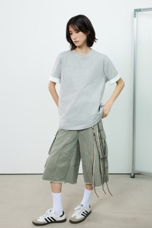 Color-Blocked Cuff Round Neck Short Sleeve T-Shirt for Men - American Retro Summer Casual Top, Y2K Style