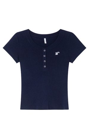 Color-Blocked Embroidered Short-Sleeve Women's T-Shirt - American Retro Style, Slim Fit, Flattering Summer Top