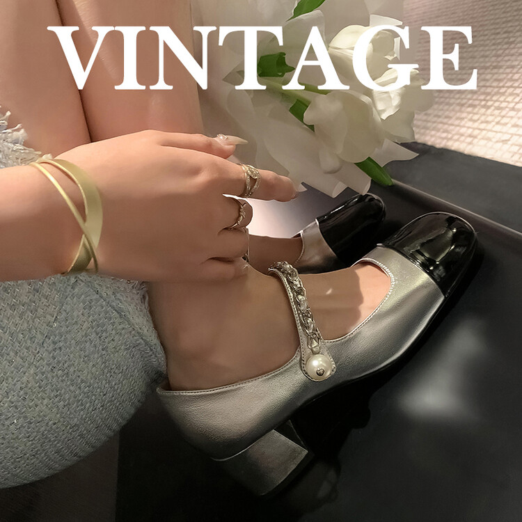 Color-Blocked Mary Jane Shoes - French Temperament, Elegant Evening Flats, Stylish Bridesmaid Footwear, Chic 90s-Inspired Design Color-Blocked Mary Jane Shoes - French Temperament, Elegant Evening Flats, Stylish Bridesmaid Footwear, Chic 90s-Inspired Design