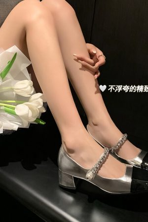 Color-Blocked Mary Jane Shoes - French Temperament, Elegant Evening Flats, Stylish Bridesmaid Footwear, Chic 90s-Inspired Design