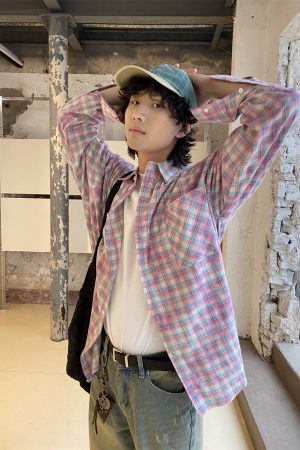 Color-Blocked Patchwork Plaid Long Sleeve Shirt Jacket for Men and Women - Retro Loose Casual Checkered Top for Spring, Summer, Autumn