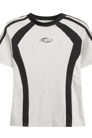 Color-Blocked Short-Sleeve Crop Top for Women - American Retro Slim-Fit Summer T-Shirt