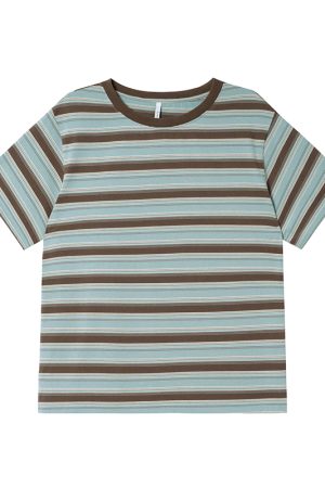 Color-Blocked Striped Short-Sleeve T-Shirt for Women â€“ Loose Slimming Round Neck Top in Petite Sizes, Spring Summer 2025 Fashion