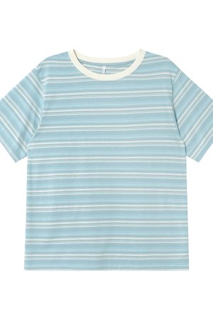 Color-Blocked Striped Short-Sleeve T-Shirt for Women â€“ Loose Slimming Round Neck Top in Petite Sizes, Spring Summer 2025 Fashion