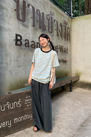 Color-Blocked Striped Short-Sleeve T-Shirt for Women â€“ Loose Slimming Round Neck Top in Petite Sizes, Spring Summer 2025 Fashion