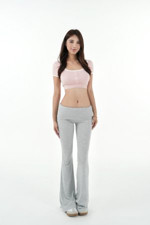 Color-Blocked U-Neck Cropped Elastic Short-Sleeve Top - Trendy Y2K Style for Effortless Summer Looks