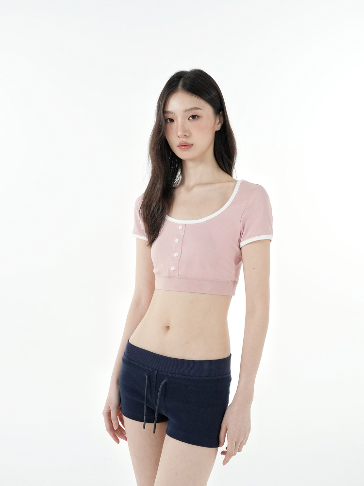 Color-Blocked U-Neck Cropped Elastic Short-Sleeve Top - Trendy Y2K Style for Effortless Summer Looks Color-Blocked U-Neck Cropped Elastic Short-Sleeve Top - Trendy Y2K Style for Effortless Summer Looks
